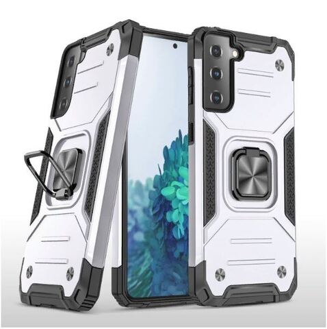 Противоударный чехол Strong Armour Case с кольцом для Samsung Galaxy S22 Plus (Серебро)