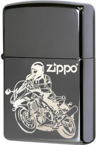 Зажигалка Zippo Moto с покрытием Black Ice, латунь/сталь, чёрная, глянцевая, 36х12х56 мм (150 Moto) | Wenger-Victorinox.Ru