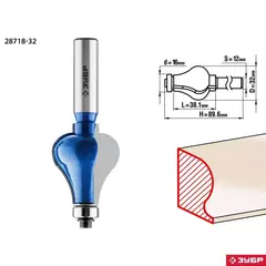 ЗУБР 32 x 38 мм, хвостовик 12 мм, фреза кромочная фигурная №7, Профессионал (28718-32)