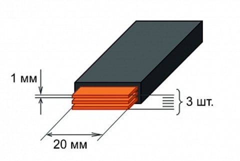 Шина медная гибкая изолированная ШМГ 3х(20x1мм) 2м.