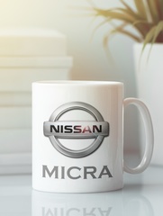 Кружка с эмблемой Ниссан Микра (Nissan Micra) белая 0010