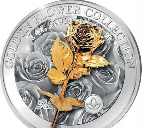Самоа 2020, 5 долларов, 1 унция, серебро. Коллекция 3D. Золотая роза.