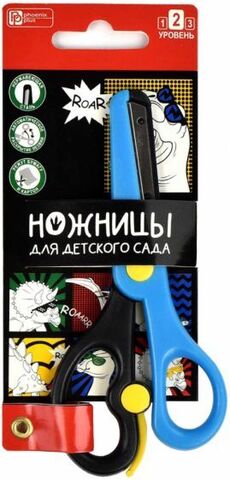 Ножницы для детей (Феникс+) ДИНО-КОМИКС (красный, синий, черный, 13,6х6,2 см, длина лезвия: 4,8 см, нержавеющая сталь, асимметричные, для 61428