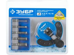ЗУБР (d 4, 6, 8, 10, 12 мм, Р60), Набор алмазных трубчатых сверл с кондуктором, Профессионал (29851-H6)