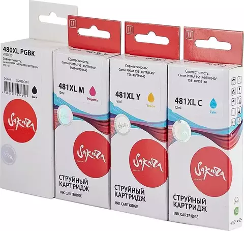 Набор струйных картриджей Sakura SI20BAC001 (480XLPGBK/481XLC/481XLM/481XLY) для Canon PIXMA TS6140/TR8540/TS8140/TS9140, (черный, голубой, пурпурный, желтый), 4шт в наборе.