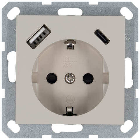 Розетка электрическая с USB зарядкой 2R+З/USB A+C - 25W. Цвет Тауп. Jasmart. G5501USB-25T