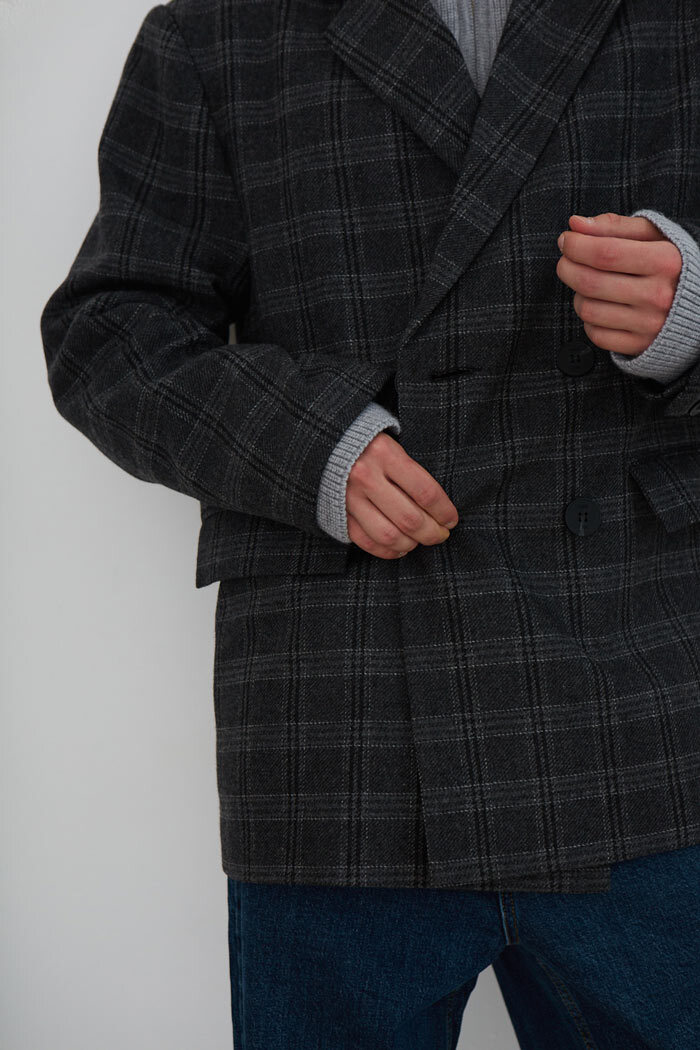 Пальто-пиджак мужское, серая клетка
