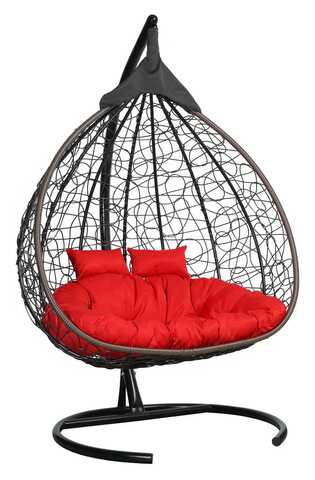 Подвесное кресло-кокон FISHT коричневое, красная подушка (Laura Outdoor)
