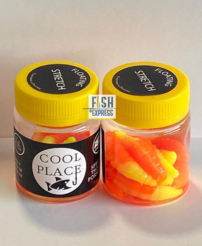 Форелевая силиконовая приманка COOL PLACE MAGGOT FLOATING STRETCH цвет ОРАНЖЕВЫЙ-ЖЕЛТЫЙ 40 мм/ 10 шт в банке.