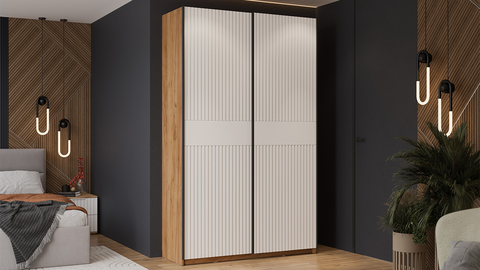 Шкаф-купе Оскар Хилтон 2-х дверный 140 дуб крафт золотой / белый матовый / ручка черная