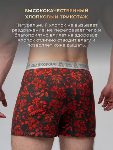 Комплект из 3-х семейных трусов - «Красная хохлома»