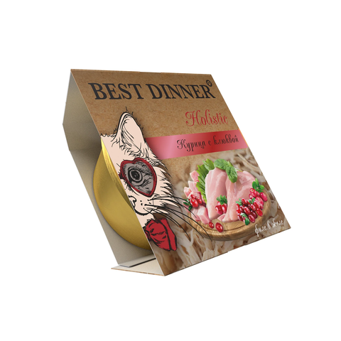 Best Dinner Holistic Влажный консервированный полноценный корм для взрослых и стерилизованных кошек. Мясные волокна в желе "Курица с клюквой" (упаковка 6 шт * 75 г)