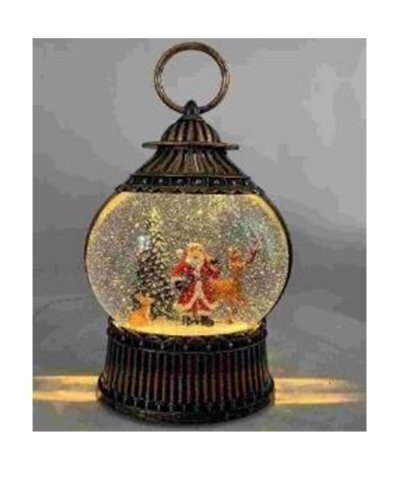Новогодний декоративный маслянный фонарь,Дед Мороз с оленем у елки, музыкальный, 2 режима, USB,3*АА,