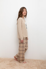 пижама  для девочки  КБ 2830/темно-бежевый,текстильная клетка