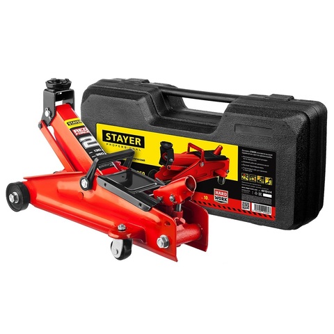 STAYER R-28 RED FORCE, в кейсе, 2 т, 130 - 350 мм, подкатной домкрат для легковых а/м, Professional (43153-2-K)
