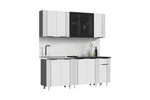 Кухня Виктория 2,0м (490) (Пластер Бьянко, Графит (Кастилло темный))