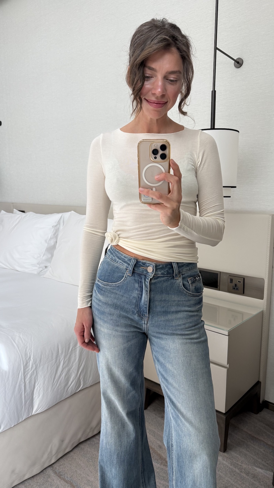 Джинсы палаццо с поясом в виде платка