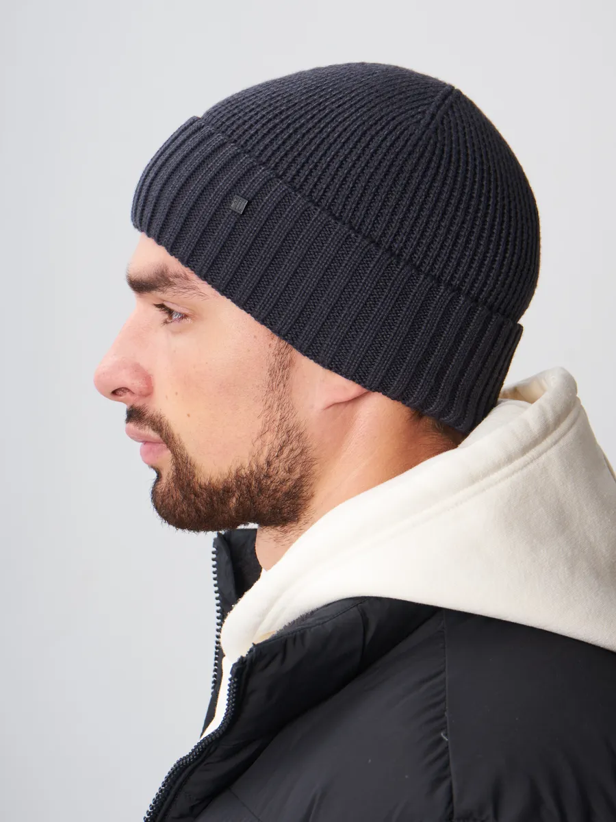 Шапка зимняя на флисе вязаная бини