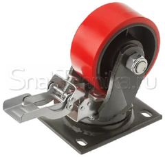 Сверхбольшегрузное полиуретановое поворотное колесо с тормозом SHpb 200 (200мм, площадка)