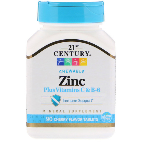 21st Century, Zinc Plus Vitamins C & B-6, Cherry Flavor, 90 Chewable Tablets