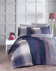 Комплект постельного белья DO&CO Сатин DELUX 2 спальный Евро, фото цвет синий