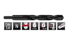 Сверло по металлу ц/х 25,0x205/140мм хв.=13мм DIN338 h8 5xD 118° HSS-R Ruko 200250