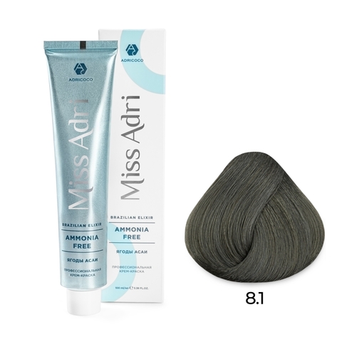 Крем-краска для волос ADRICOCO Miss Adri Brazilian Elixir Ammonia free 8.1 св блонд пепельн 100 мл