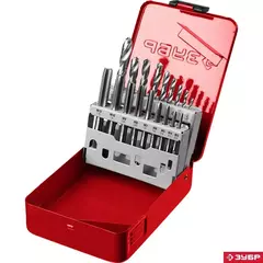 ЗУБР 18 предм., метчики 9ХС, сверла Р6М5, набор резьбонарезной, (28115-H18)