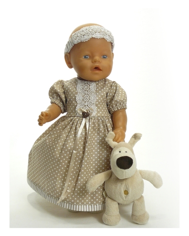 Платье хлопок с кружевом - На кукле. Одежда для кукол, пупсов и мягких игрушек.
