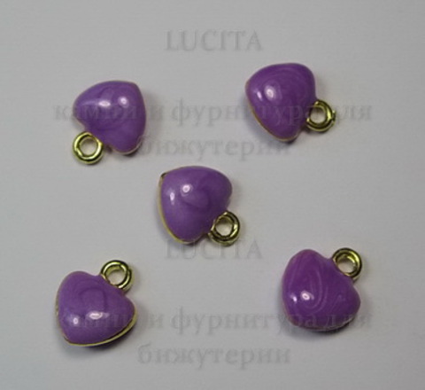 Подвеска с эмалью "Фиолетовое сердечко" 11х10 мм (цвет - золото) ()
