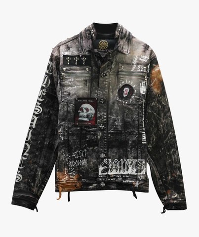 The Saints Sinphony | Куртка джинсовая мужская BLACK DISTRESSED CONCERT TRUCKER JACKET TSJ019 перед детали
