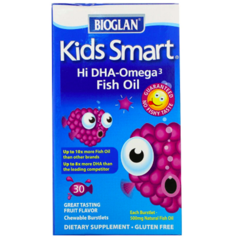 Bioglan, Kids Smart, омега-3, вкус ягод, 30 жевательных капсул, лопающихся во рту