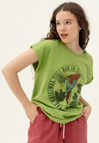 Футболка со скрученным рукавом Bowery NYC "Tiki Bar in Sunset" Kiwi