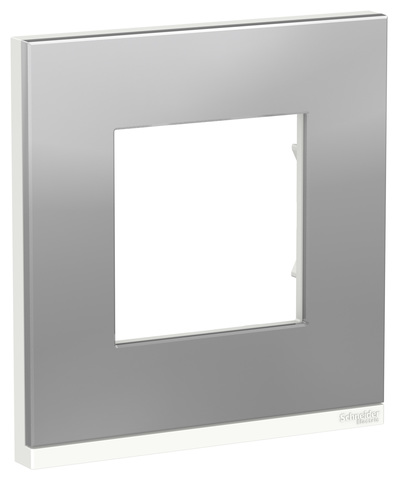 Рамка на 1 пост, горизонтальная. Цвет Алюминий матовый/белый. Schneider Electric Unica Pure. NU600280