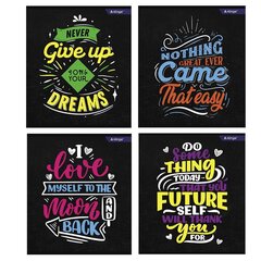 
          Тетрадь 36л., А5, клетка, Alingar "Never give up", скрепка, мелованный картон (стандарт) , блок офсет, 4 дизайна в пленке т/у