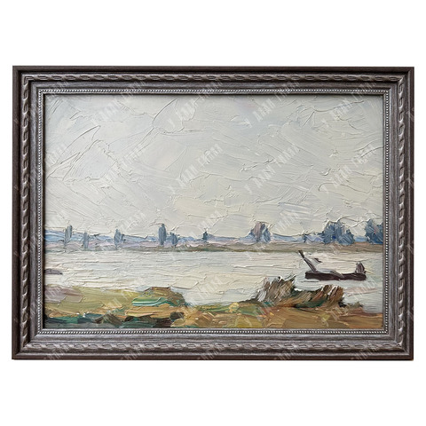 Динес Ю. С. Река в пасмурный день. Этюд. Картон, масло. 1956