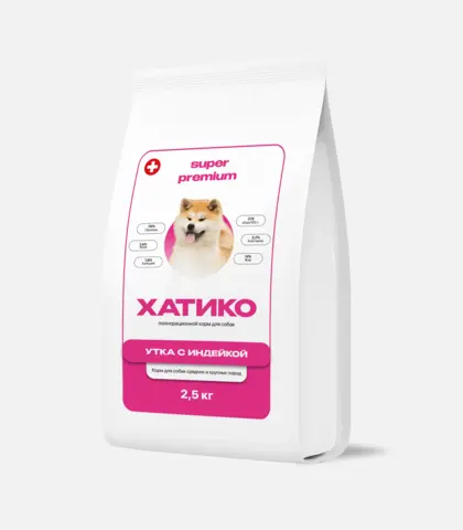 ХАТИКО Корм для собак средних и крупных пород Super Premium утка с индейкой 2,5кг