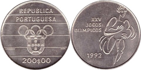 200 эскудо Португалия Олимпиада в Барселоне. 1992 год. UNC