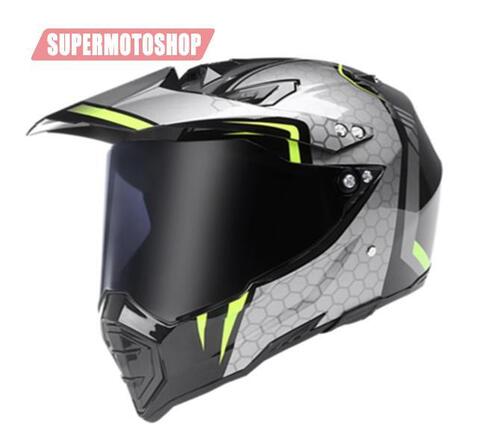 Шлем эндуро с визором (темный) Nuoman Серый/Зеленый, размер M