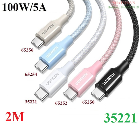 Кабель  UGREEN L502 (35221) USB-C to USB-C PD Fast Charging Braided Cable 5A Max, 2м, белый