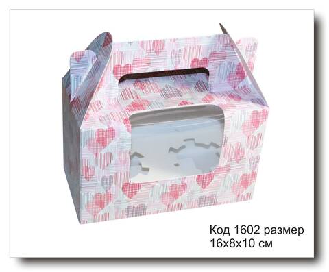 Коробка код 1602 с окном размер 16х8х10 см для капкейков