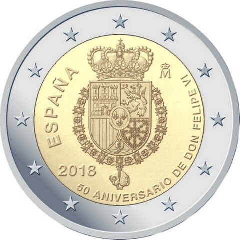 2 евро 2018 Испания - 50 лет королю Филиппу VI
