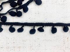 Тесьма/бахрома с помпонами, ш. 2,5 см, чёрный