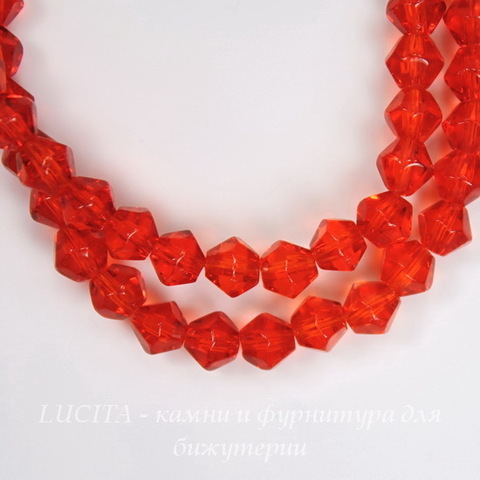Бусина стеклянная, биконус, цвет - красный, 4 мм, нить