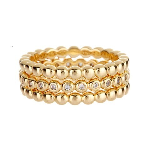 Beaded Diamonte Ring Set - Gold