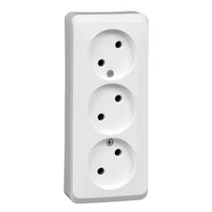 Schneider Electric ЭТЮД Белый Розетка 3-местная открытая установка без заземляющих контактов без шторок 16А, 250B PA16-009B