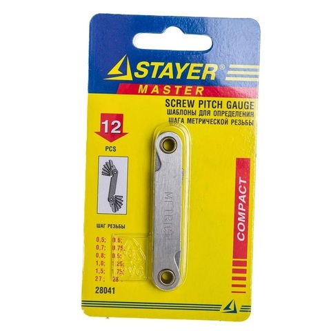 STAYER шаг метрич. резьбы 0.5 - 1.75 мм, шаг трубной резьбы 0.907 и 1.07 мм, (27, 28 tpi), резьбомер, Professional (28041)