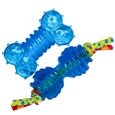 Набор из 2 игрушек для собак мелких пород: "Косточка + гантеля", 7 см ультра-мини