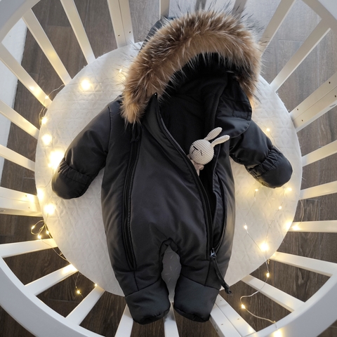 Комбинезон детский, зимний, от 3-6 мес, серый