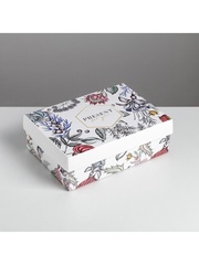 Коробка самосборная одиночная Прямоугольник, 21*15*7 см, «Цветы», 1 шт.